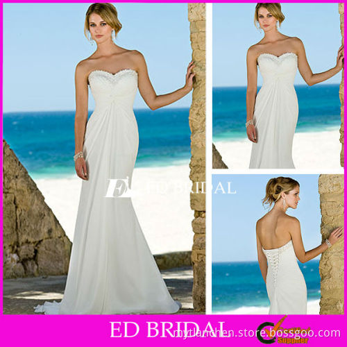 Empire Waist Plus Size Wedding Dress Ruched Appliqued Chiffon Beach Bridal Gowns